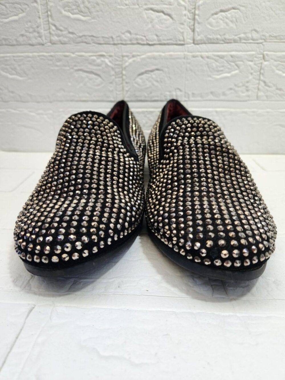 Steve Madden Caviar Loafer Shoes Men Size 8.5 Black Rhinestone Slip On Leather - Picture 3 of 9
